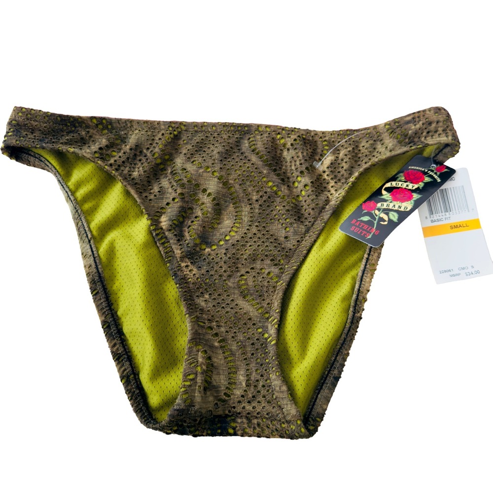 Lucky Brand Olive Green‎ Crochet Lace Bikini Bottom Small NWT Boho Hipster Swim